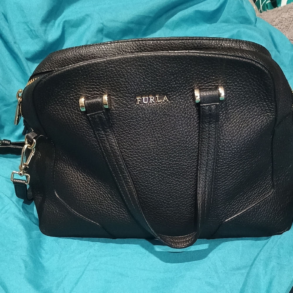 Furla Black Satchel with Silver Accents